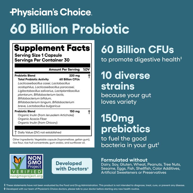 Gut Health Support with 60 Billion Probiotic + Digestive Enzymes + Bloat & Gas Probiotic