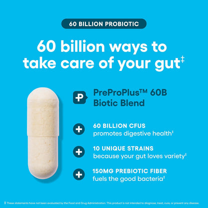 Gut Health Support with 60 Billion Probiotic + Digestive Enzymes + Bloat & Gas Probiotic